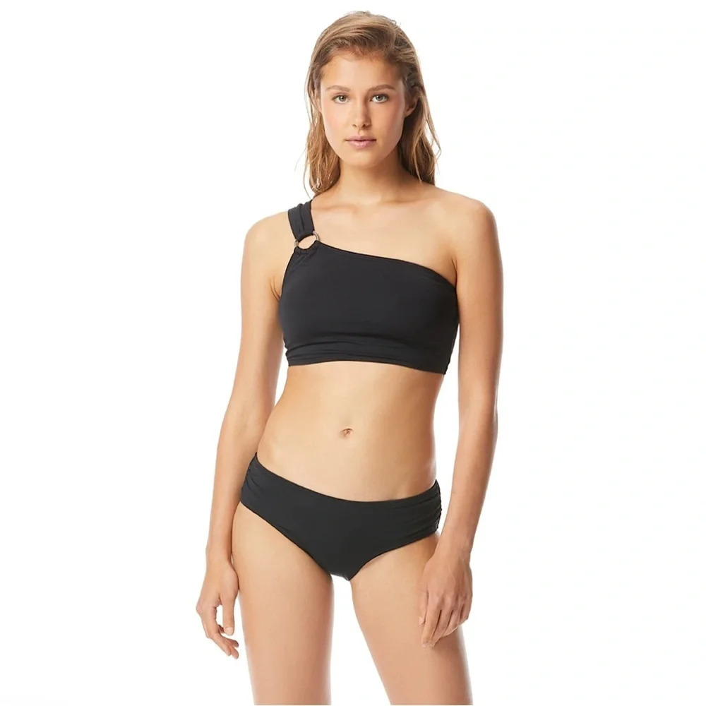 MICHAEL Michael Kors  Logo Ring One Shoulder Bikini - Iconic Solids SIZE Small